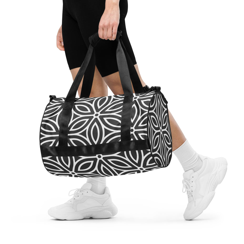 *Black & White Floral* Design All-over Print Gym Bag