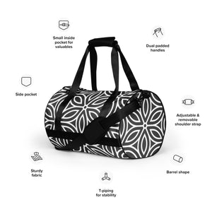 *Black & White Floral* Design All-over Print Gym Bag