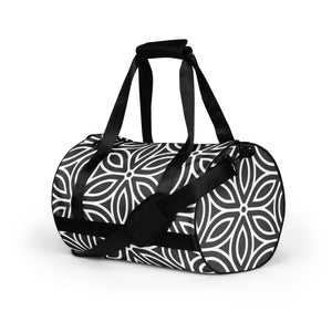 *Black & White Floral* Design All-over Print Gym Bag