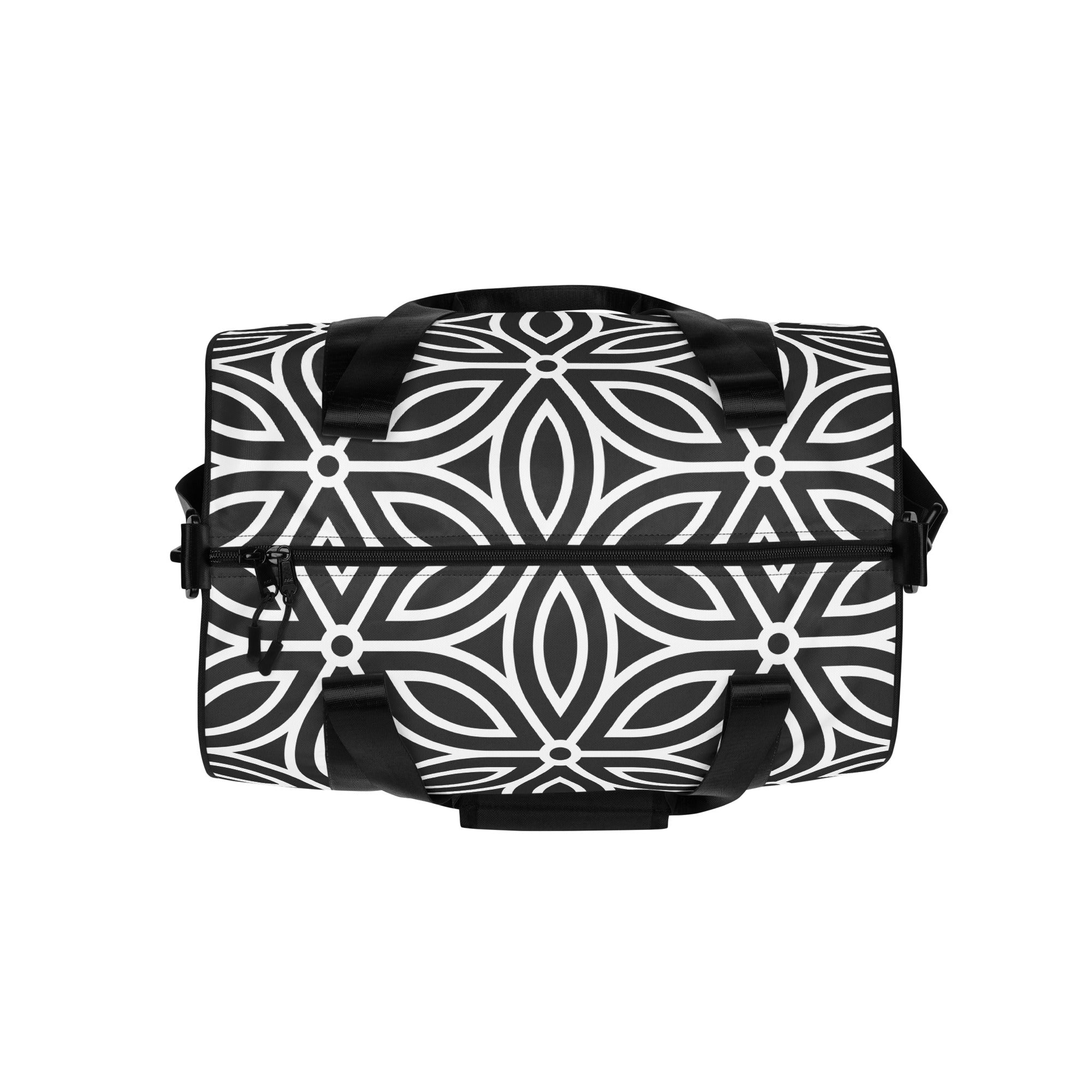 *Black & White Floral* Design All-over Print Gym Bag