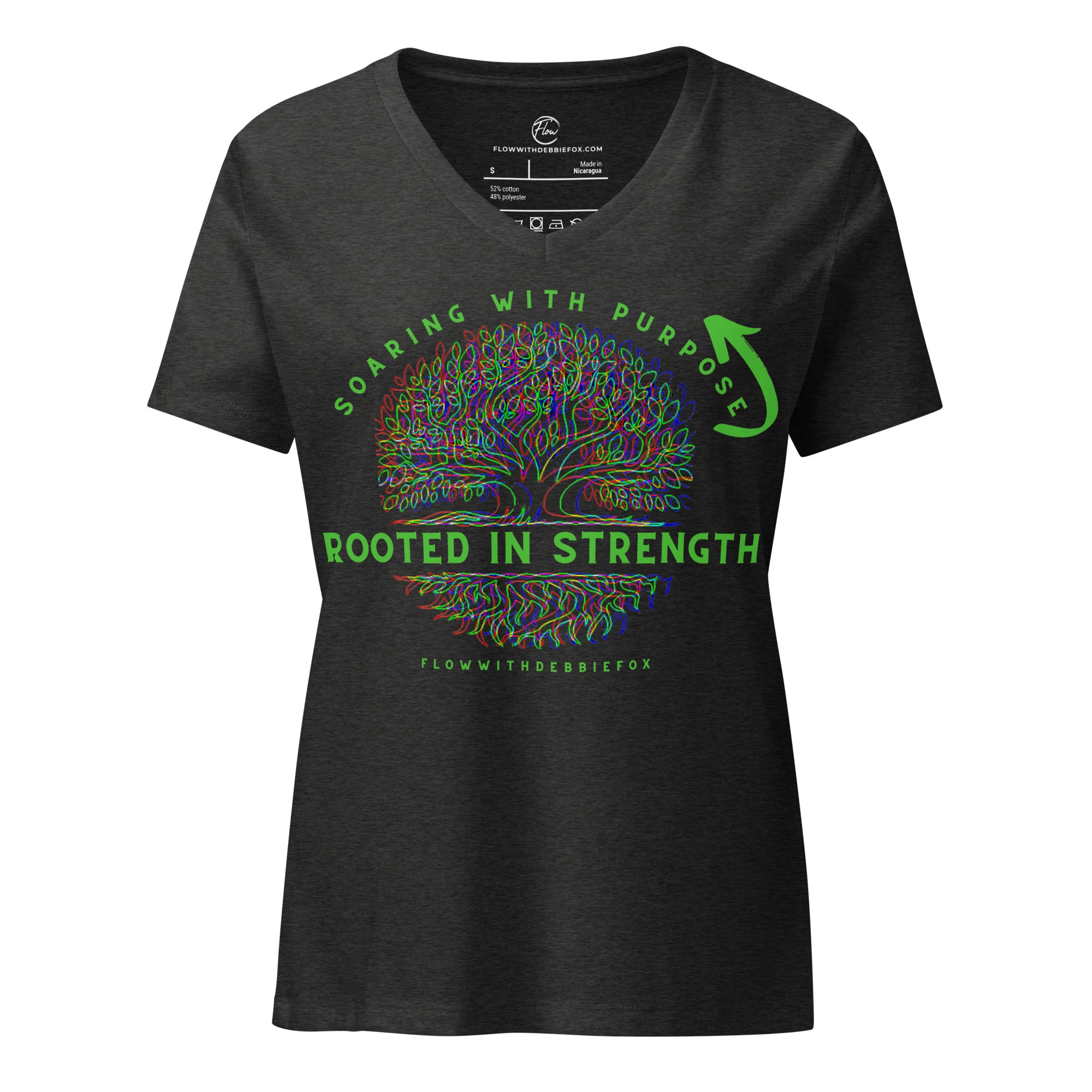 *Rooted In Strength* Design, Women's V-Neck Short Sleeve T-Shirt