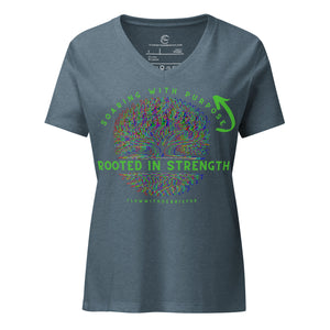 *Rooted In Strength* Design, Women's V-Neck Short Sleeve T-Shirt