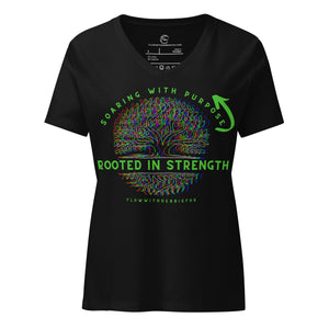 *Rooted In Strength* Design, Women's V-Neck Short Sleeve T-Shirt