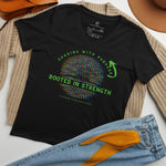 *Rooted In Strength* Design, Women's V-Neck Short Sleeve T-Shirt