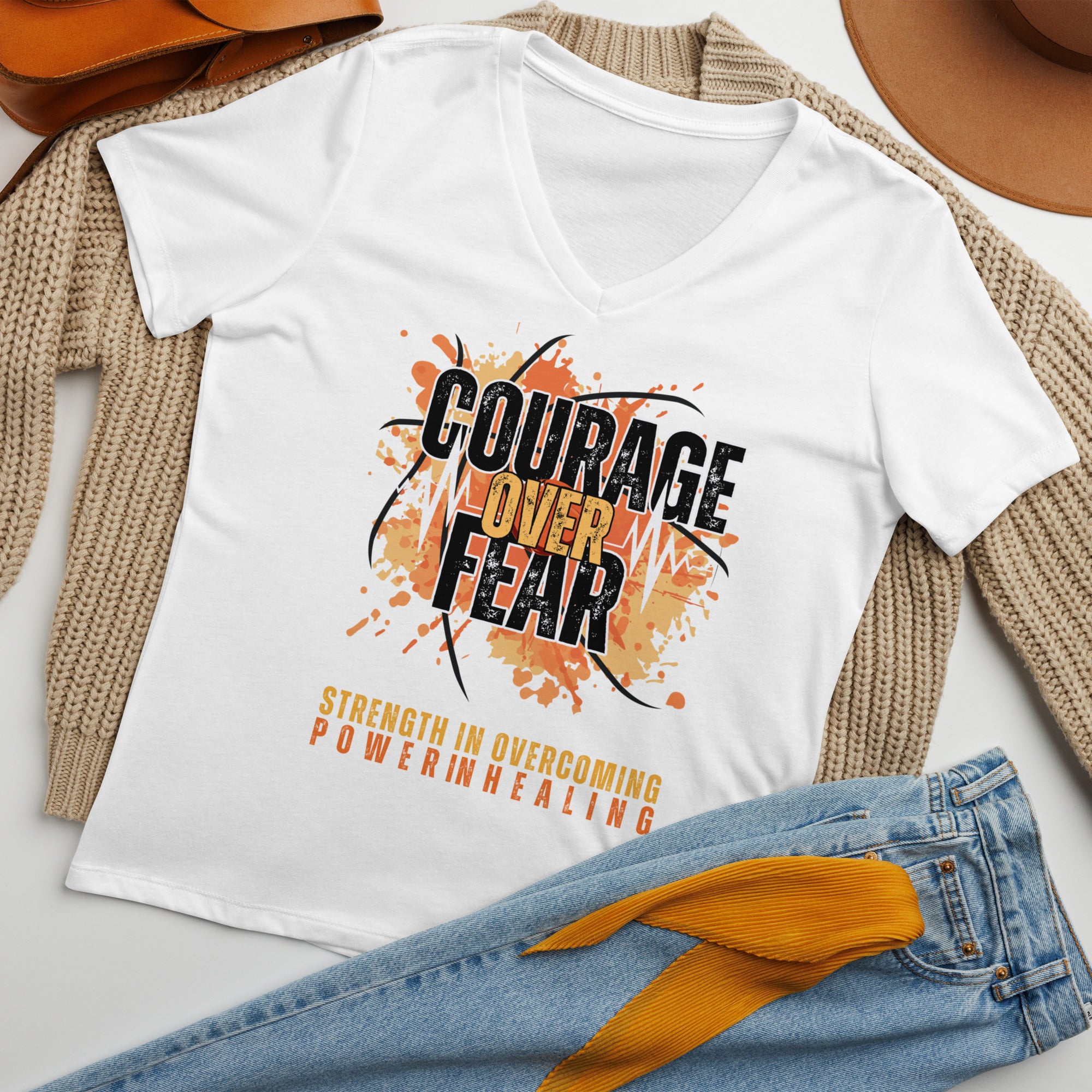 *Courage Over Fear* Women’s Relaxed V-Neck T-Shirt