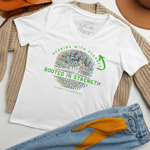 *Rooted In Strength* Design, Women's V-Neck Short Sleeve T-Shirt