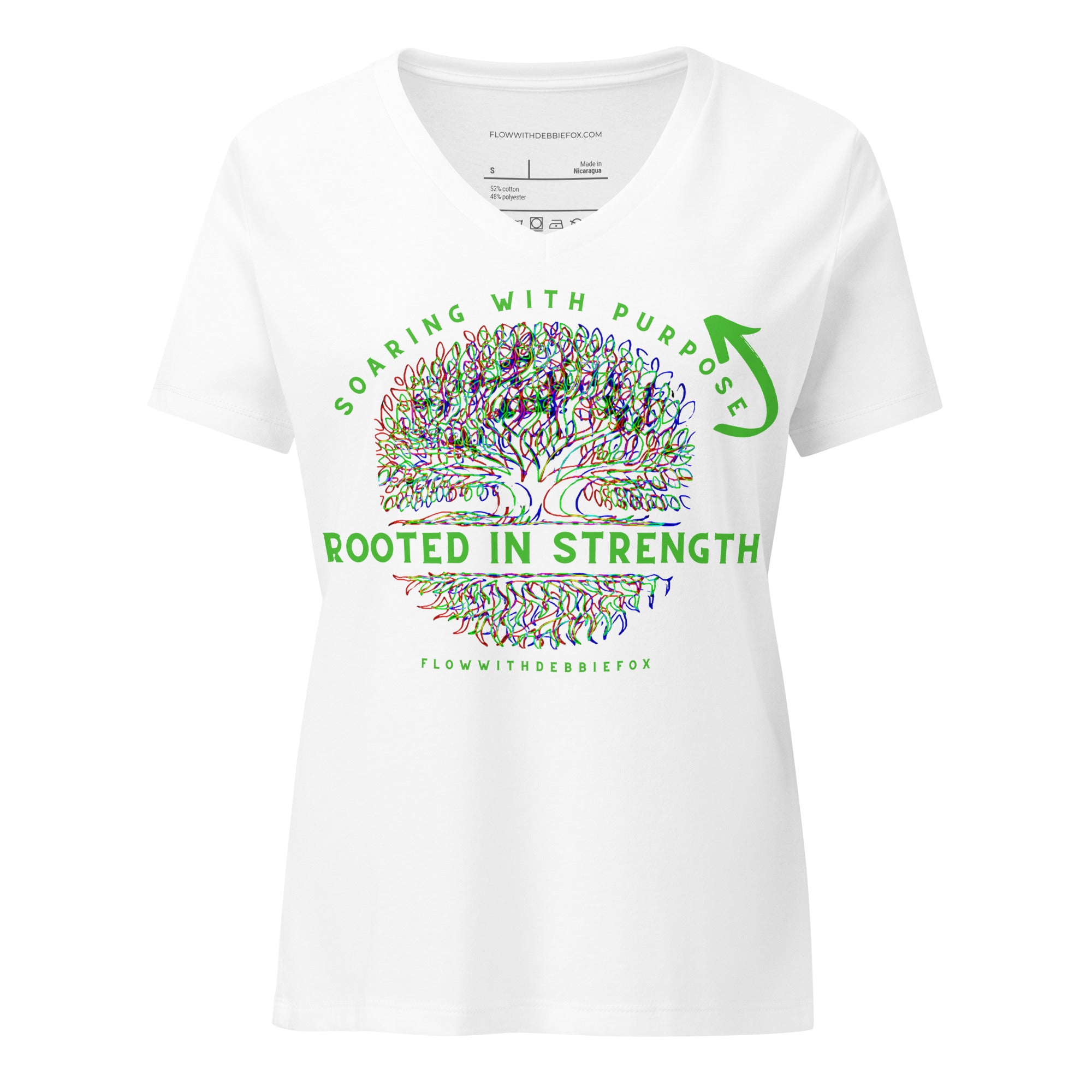 *Rooted In Strength* Design, Women's V-Neck Short Sleeve T-Shirt