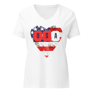 *USA* Front Shirt Design, Women’s Relaxed V-neck T-shirt